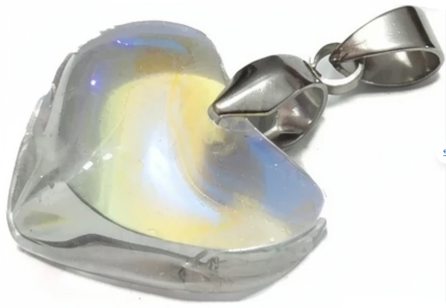 Dije de acero quirurgico corazon cristal tornasol 20mm